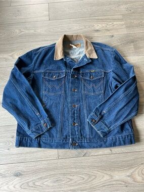 Denim Trucker Jacket with Tan Corduroy Collar Made in the USA Size XXL